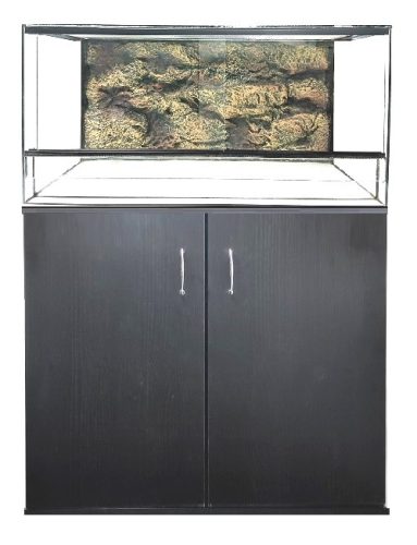 KONI terrárium szett 60x30x30 cm – Fekete kétajtós bútorral és 3D beépített Repti-Zoo háttérrel