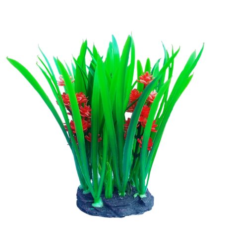 Akváriumi műnövény zöld piros virágokkal