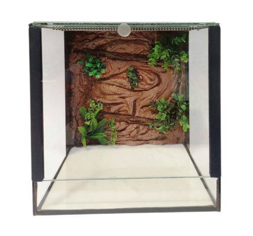 KONI pók terrárium üveg 25x25x25 cm + beépített 3D HÁTTÉR