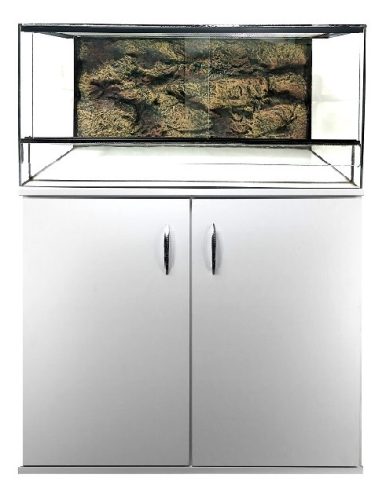 KONI terrárium szett 60x30x30 cm – Fehér kétajtós bútorral és 3D beépített Repti-Zoo háttérrel